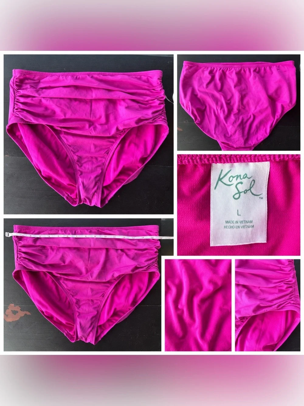 Kona Sol Women’s Large Magenta Pink High-Waisted Ruched Swimsuit Bottom